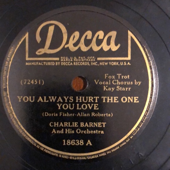 Charlie Barnet You Always Hurt The One You Love 78 RPM Vinyl or Shellac Lp '44 - Picture 4 of 6